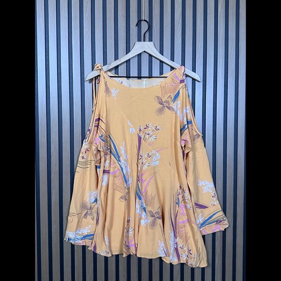 Free People Blouse Small Womens Tie Up Sleeve Cold Shoulder Flare Round Neck - Picture 1 of 8